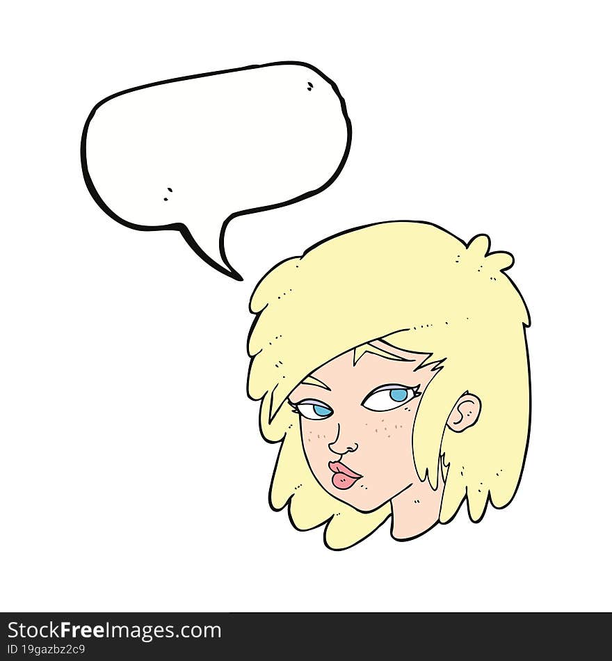 cartoon curious woman with speech bubble