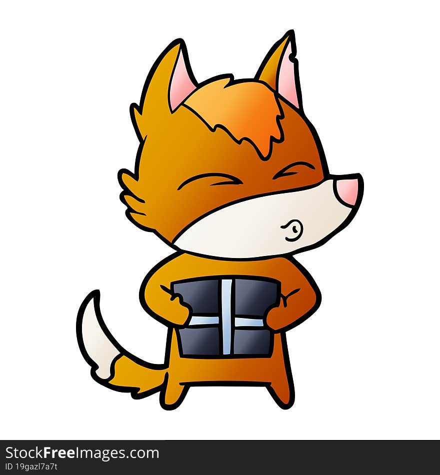 fox cartoon character with present. fox cartoon character with present