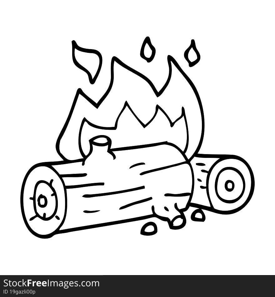 line drawing cartoon burning logs