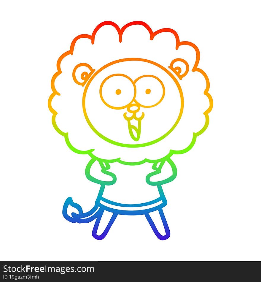 rainbow gradient line drawing happy cartoon lion