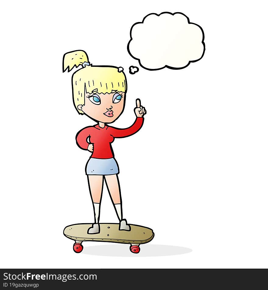 Cartoon Skater Girl With Thought Bubble