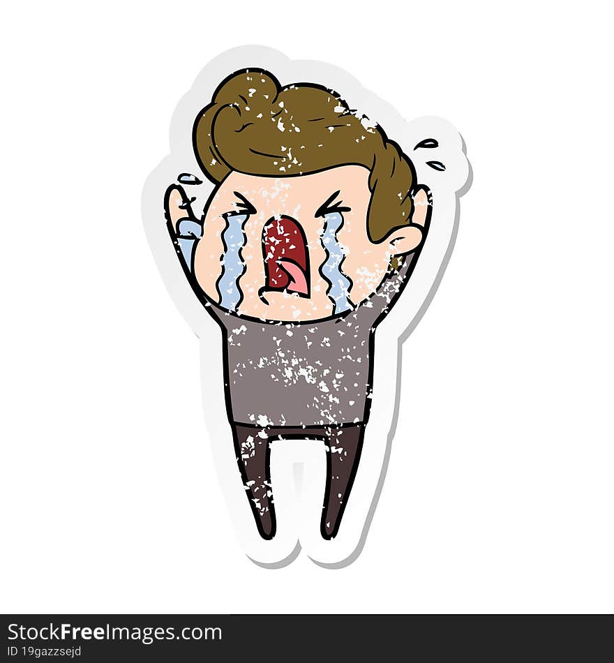 distressed sticker of a cartoon crying man