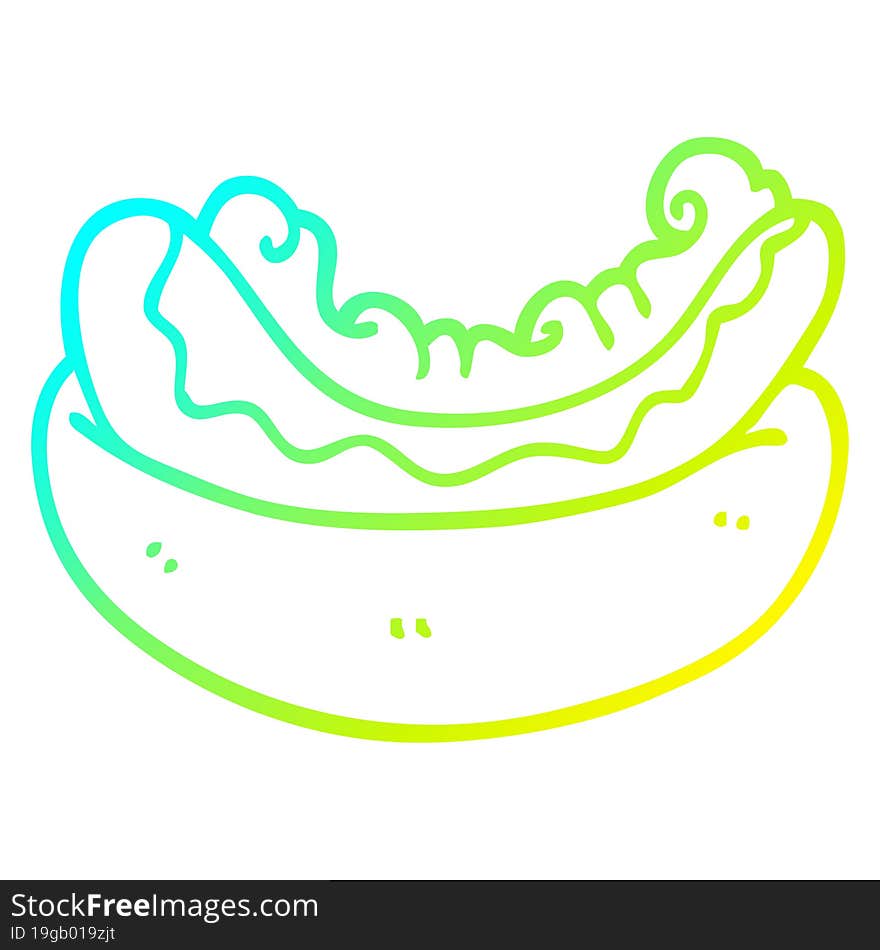 cold gradient line drawing of a cartoon hotdog