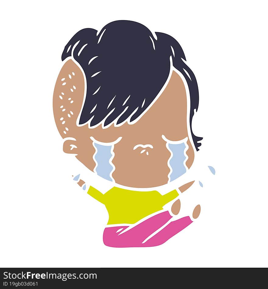 flat color style cartoon crying girl