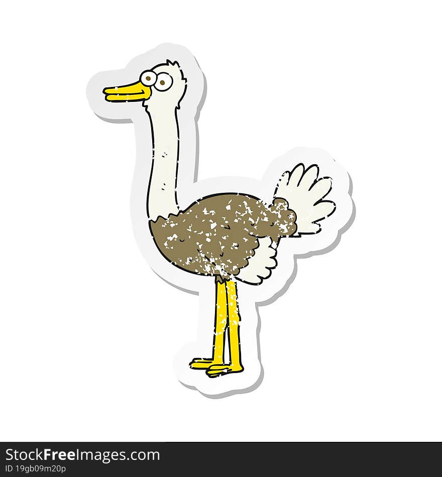 Retro Distressed Sticker Of A Cartoon Ostrich