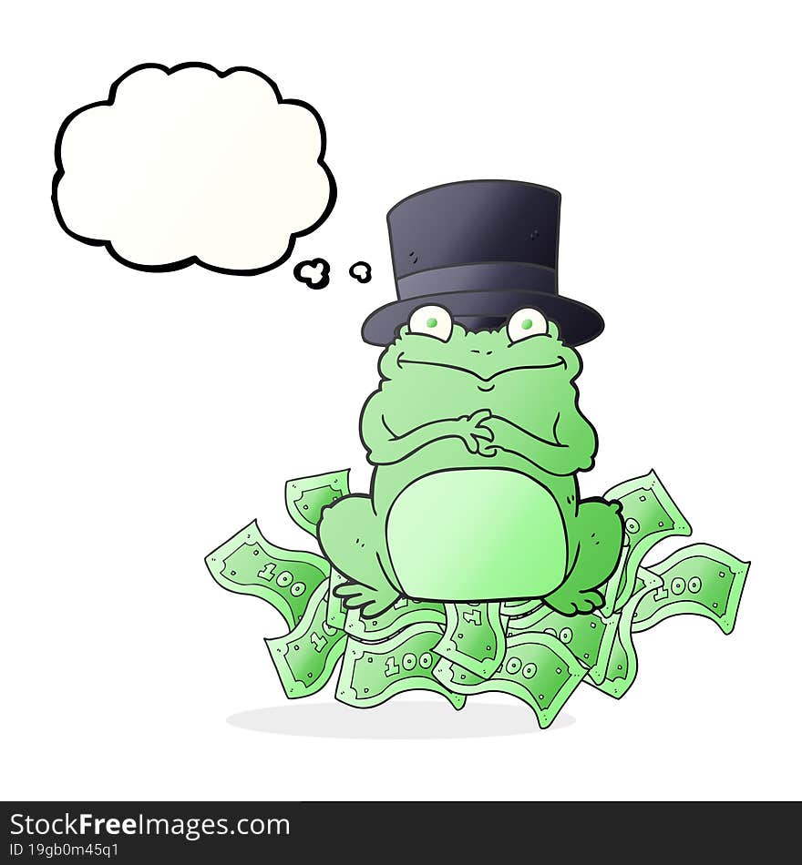 thought bubble cartoon rich frog in top hat