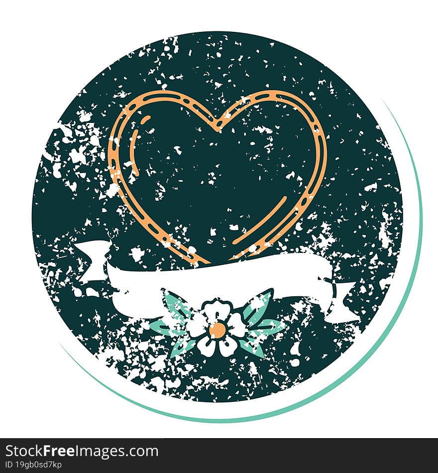 Distressed Sticker Tattoo Style Icon Of A Heart And Banner