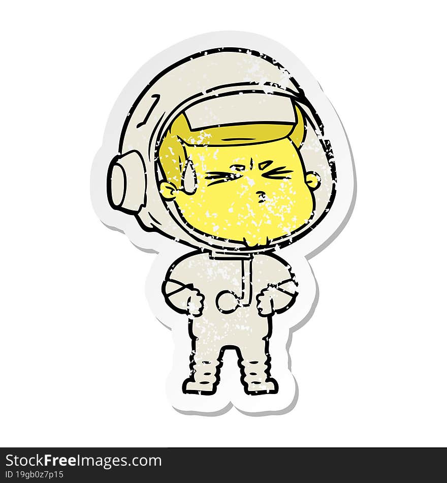 Distressed Sticker Of A Cartoon Stressed Astronaut