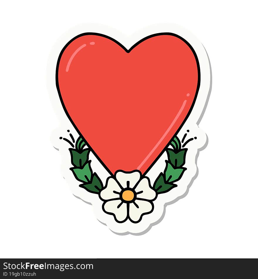 sticker of tattoo in traditional style of a heart and flower. sticker of tattoo in traditional style of a heart and flower