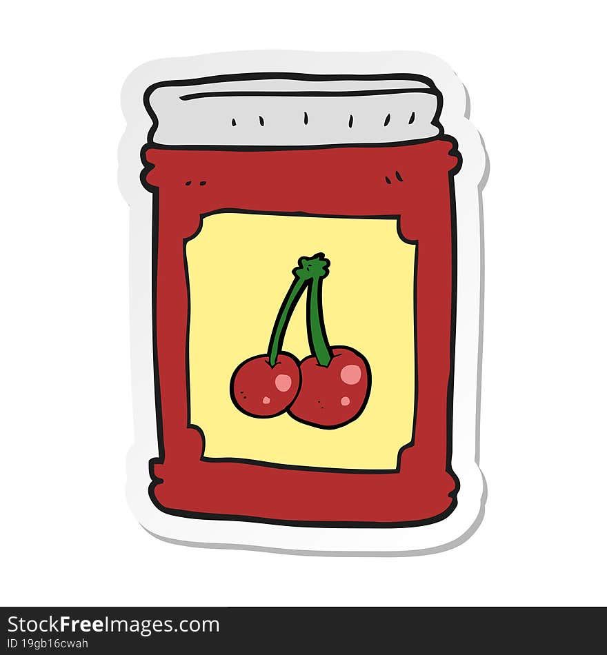 sticker of a cartoon cherry jam jar