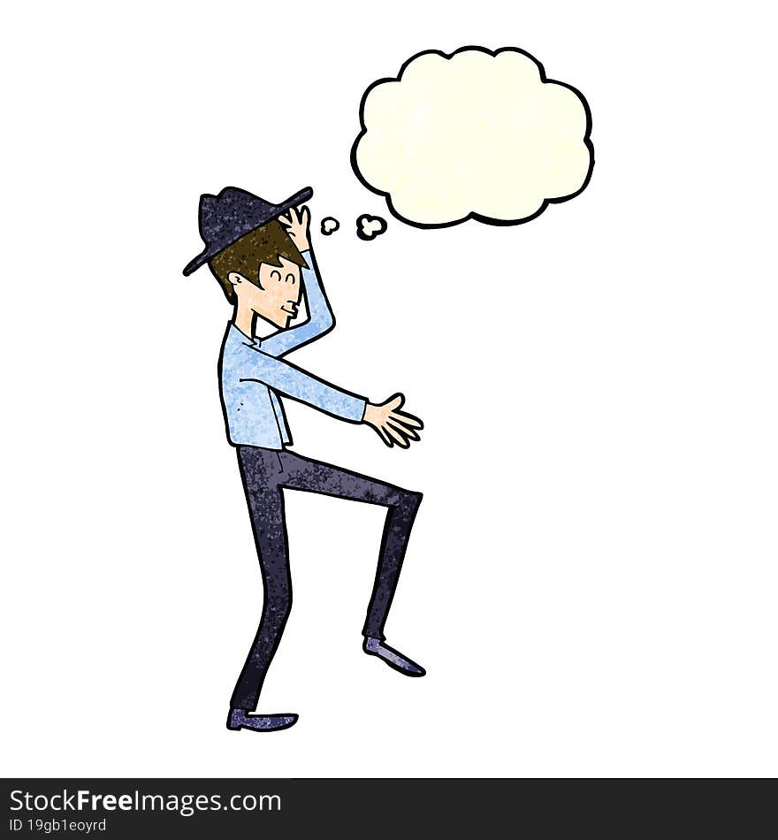 cartoon fashionable man with thought bubble