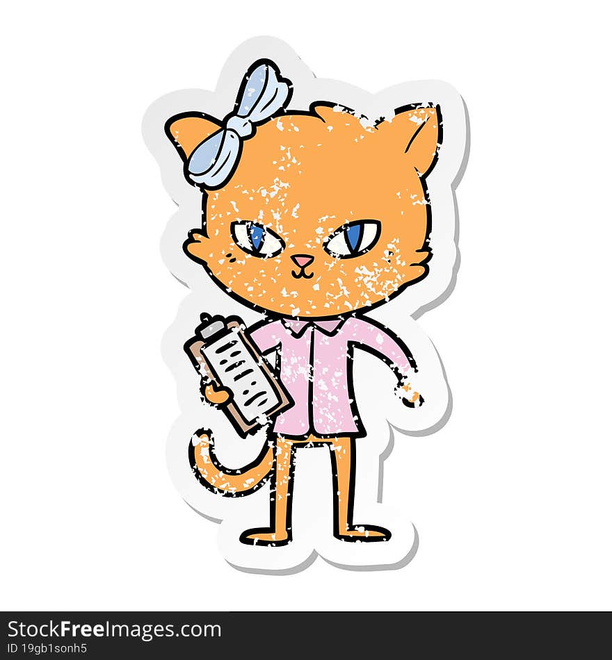 Distressed Sticker Of A Cute Cartoon Cat