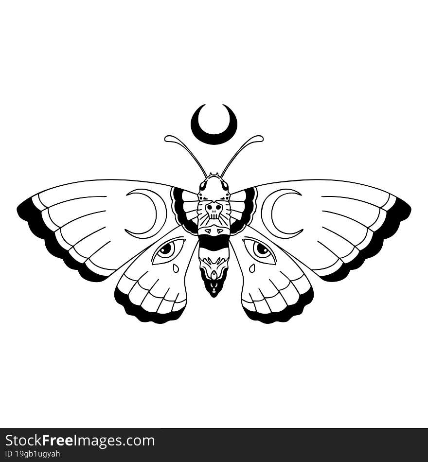 black line tattoo of a moth