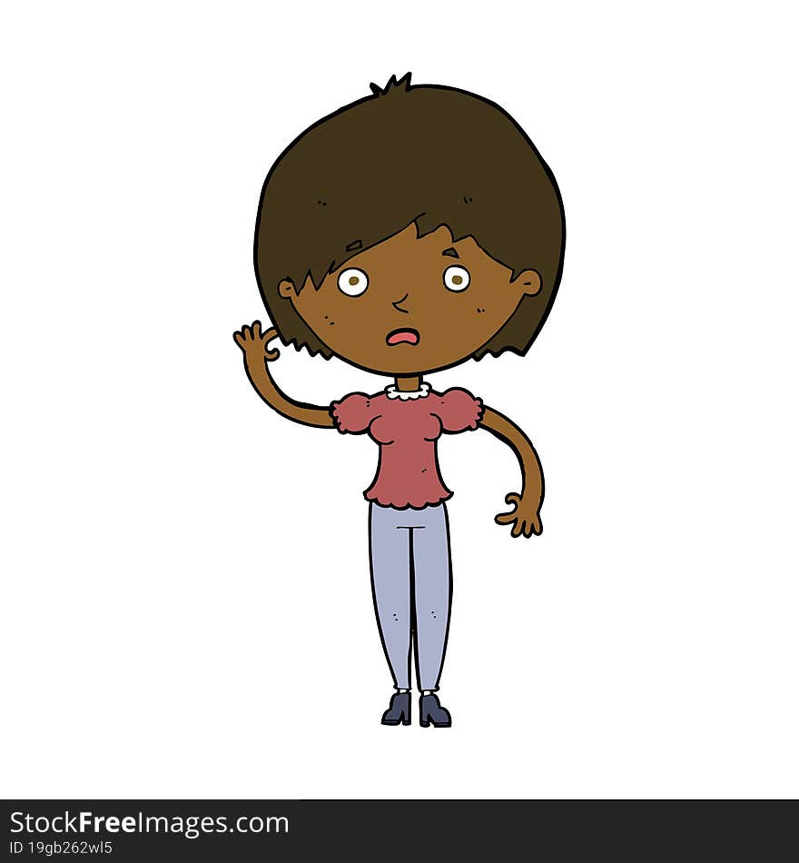 cartoon waving woman