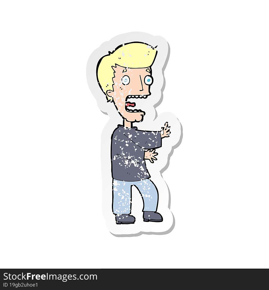 Retro Distressed Sticker Of A Cartoon Terrified Man