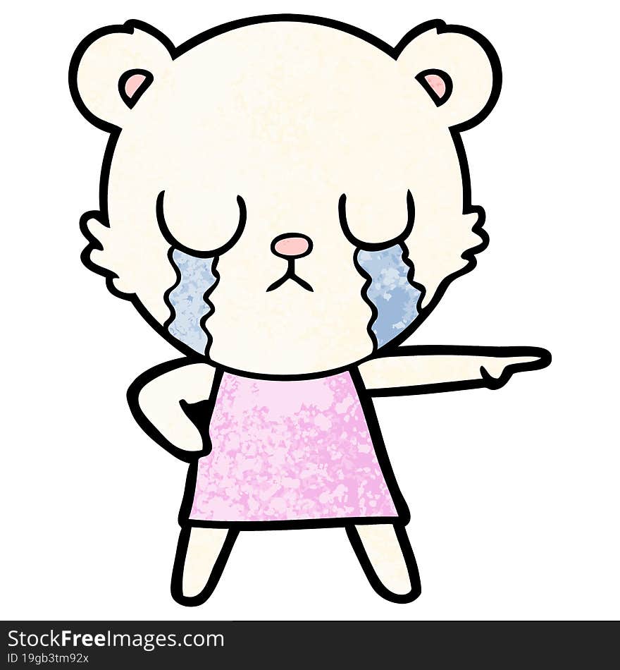 crying polar bear in dress pointing. crying polar bear in dress pointing