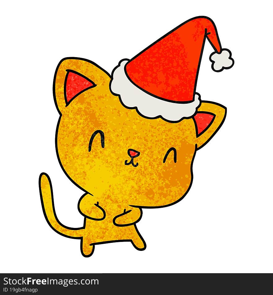 christmas textured cartoon of kawaii cat