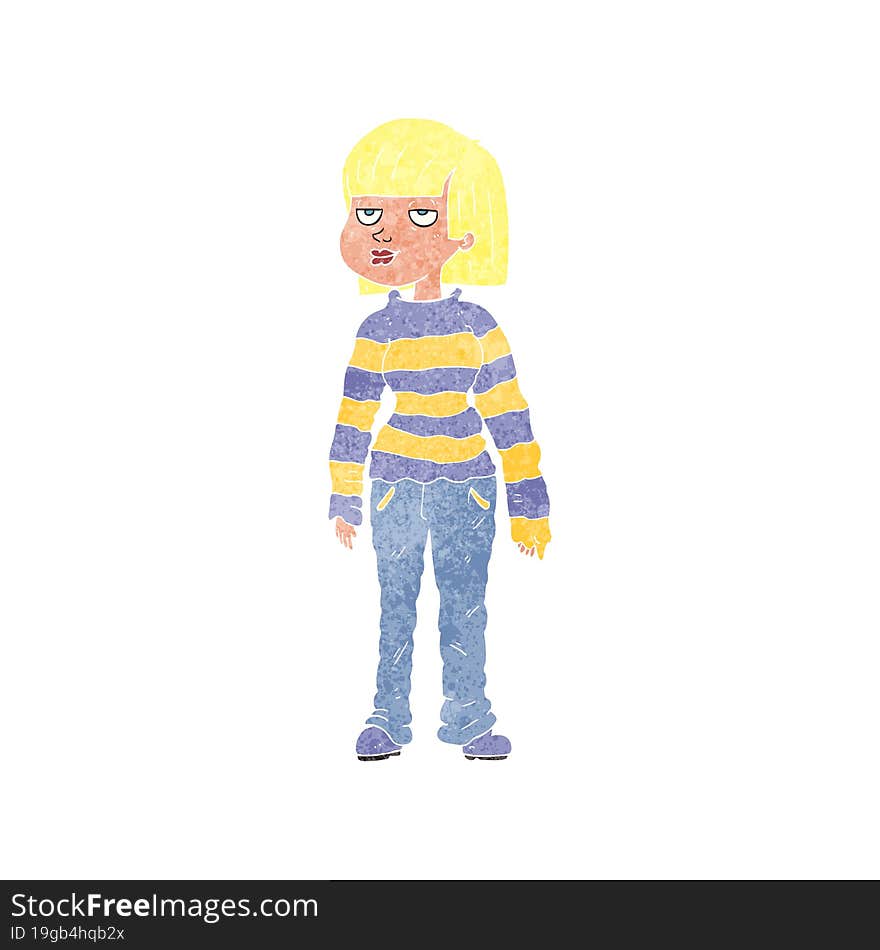 freehand retro cartoon woman in casual clothes