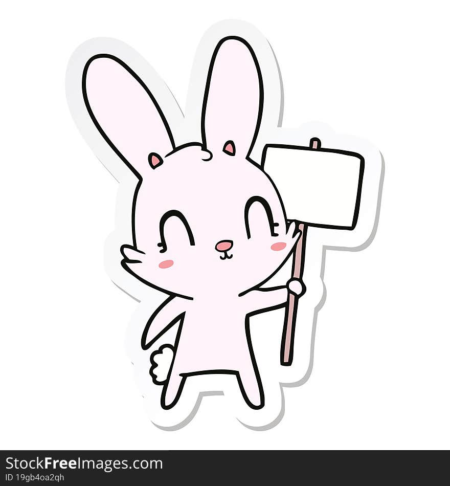 Sticker Of A Cute Cartoon Rabbit With Sign