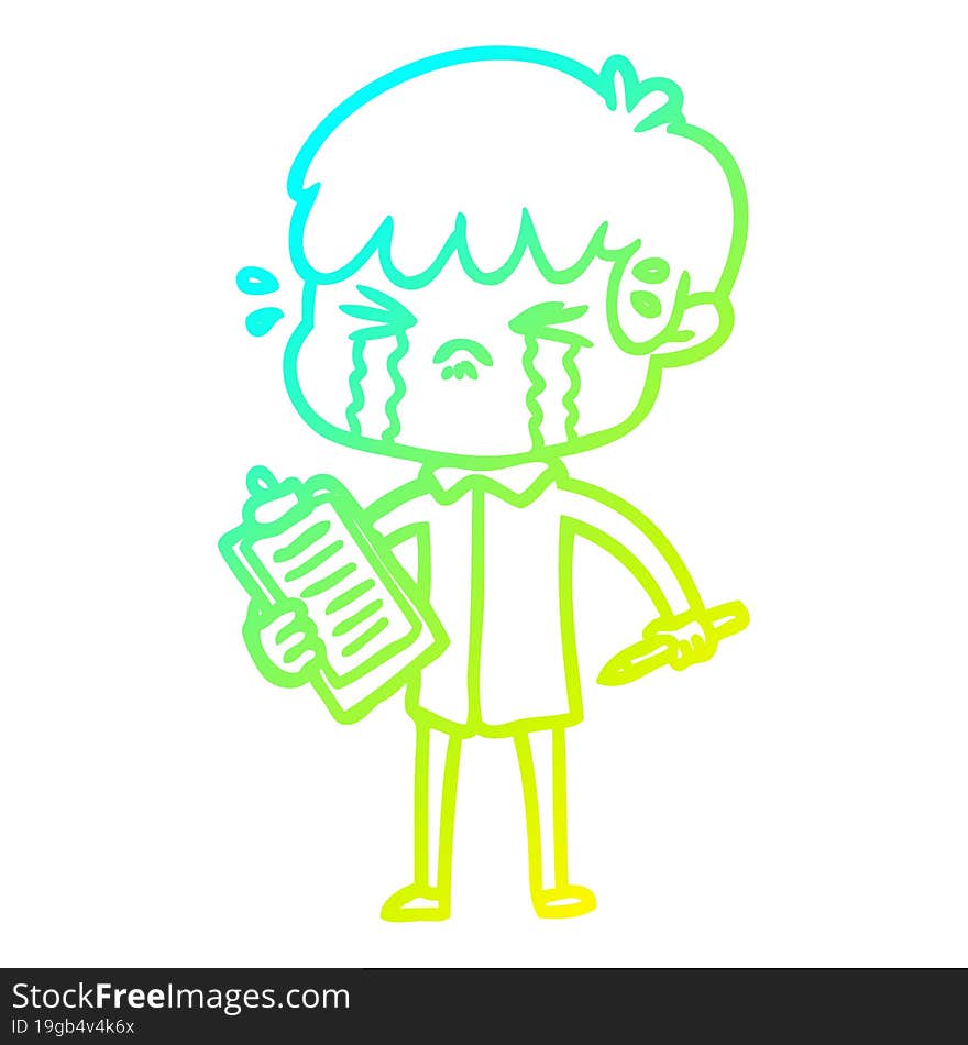 cold gradient line drawing cartoon boy crying