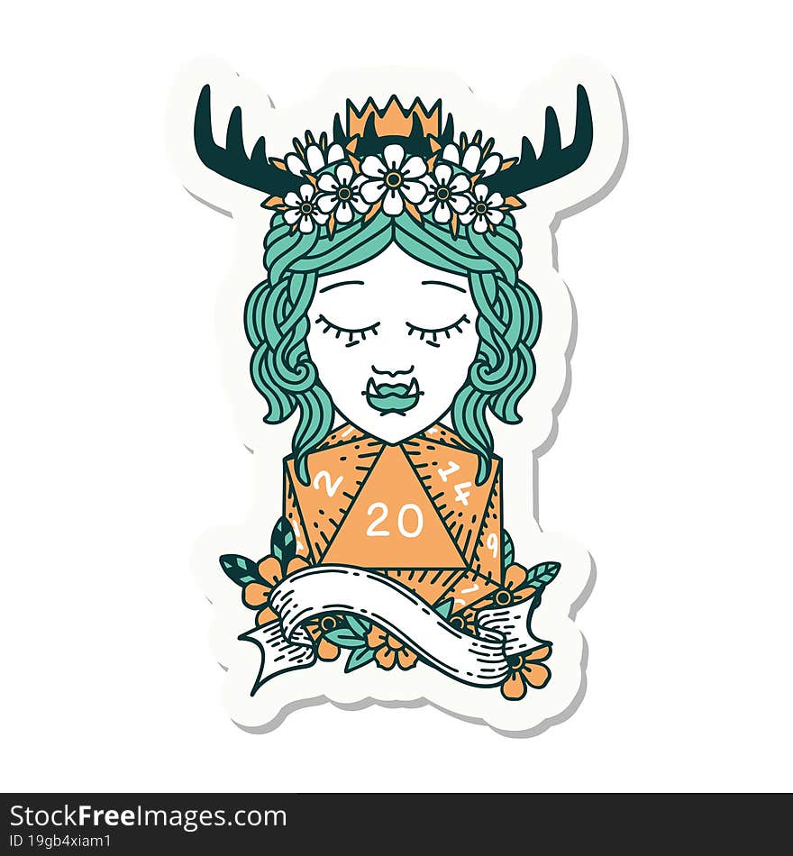 orc druid character with natural twenty dice roll sticker