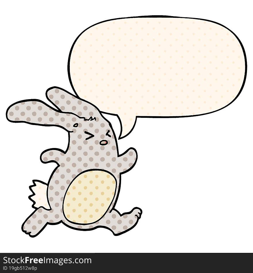 cartoon rabbit with speech bubble in comic book style