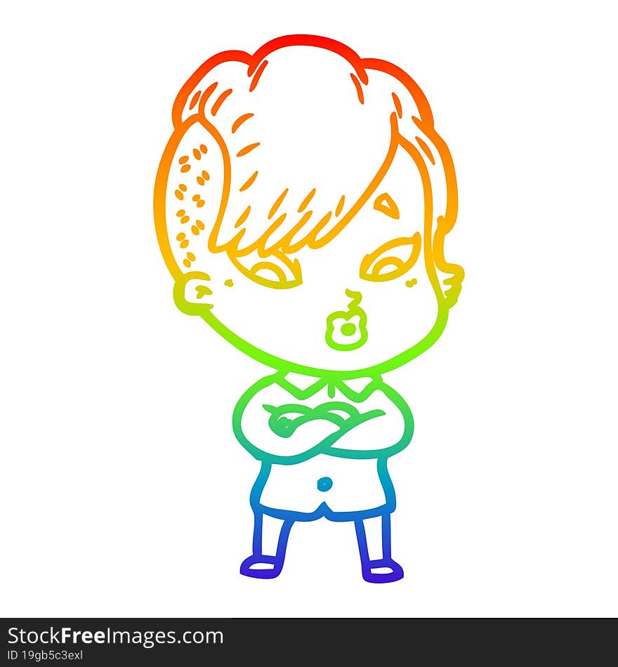 rainbow gradient line drawing cartoon surprised girl