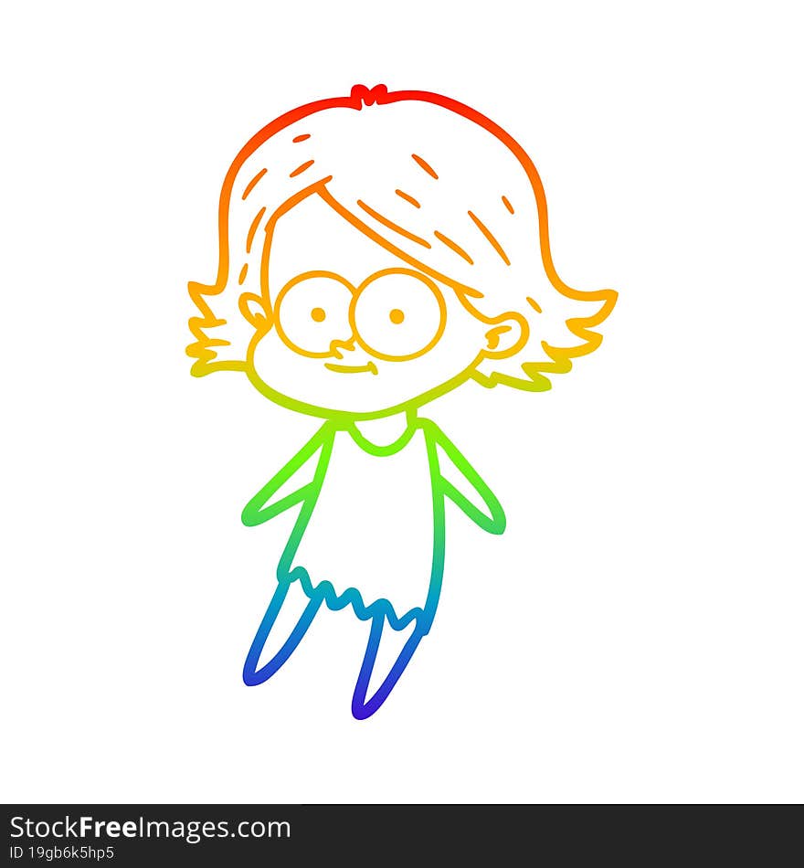 rainbow gradient line drawing of a happy cartoon girl