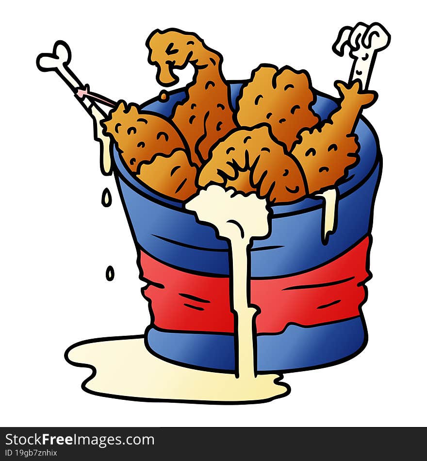 hand drawn gradient cartoon doodle bucket of fried chicken