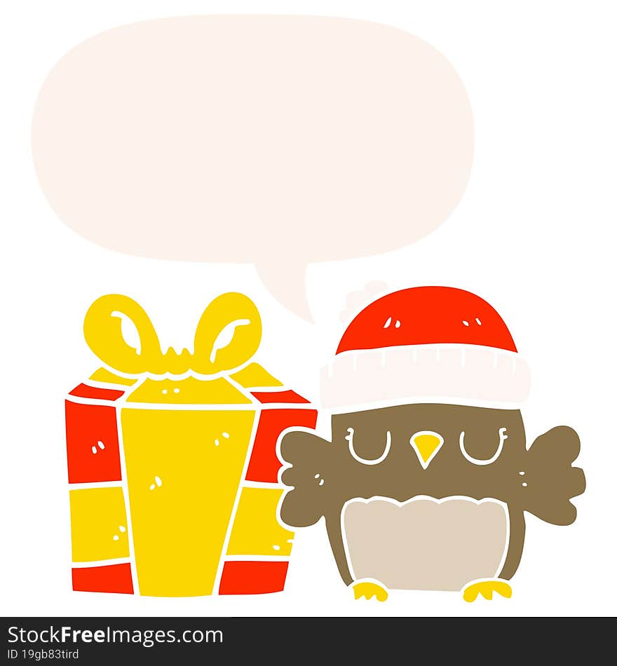 cute christmas owl and speech bubble in retro style