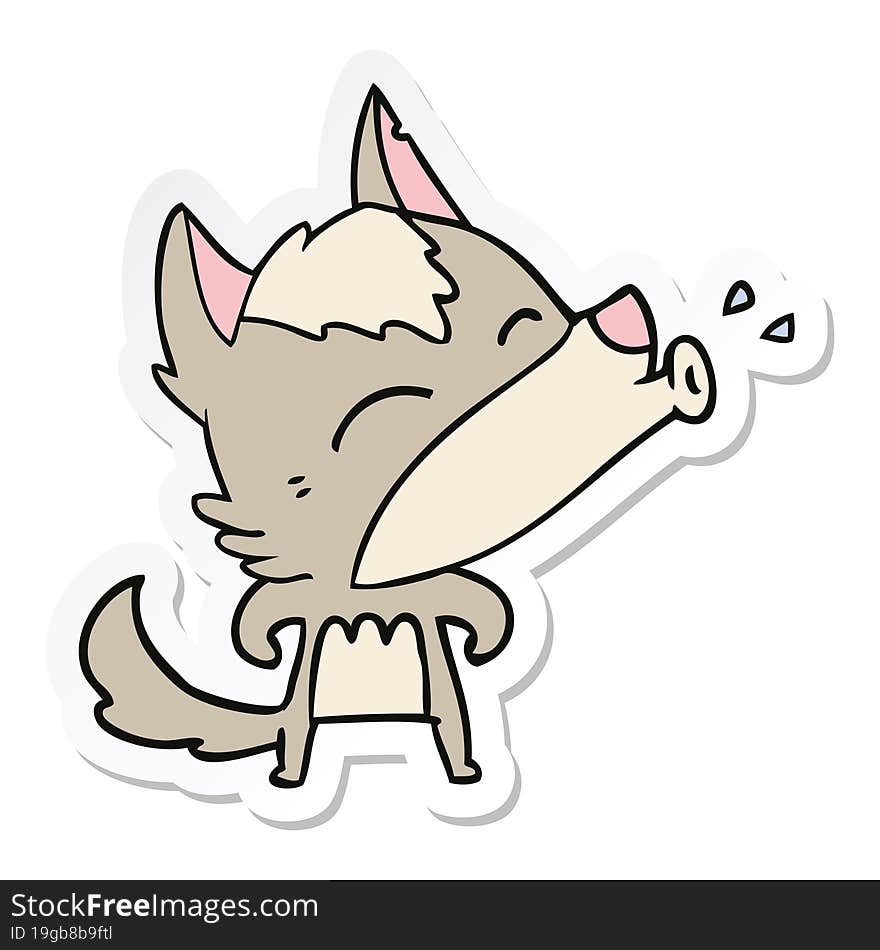 sticker of a howling wolf cartoon