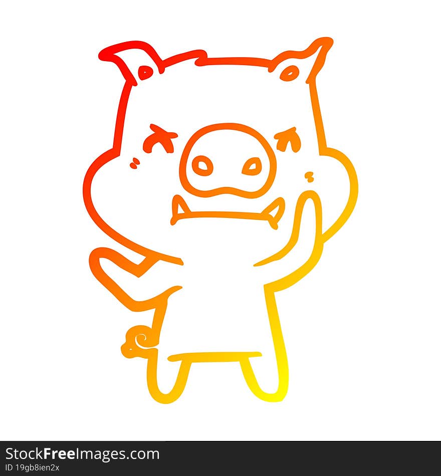 warm gradient line drawing angry cartoon pig