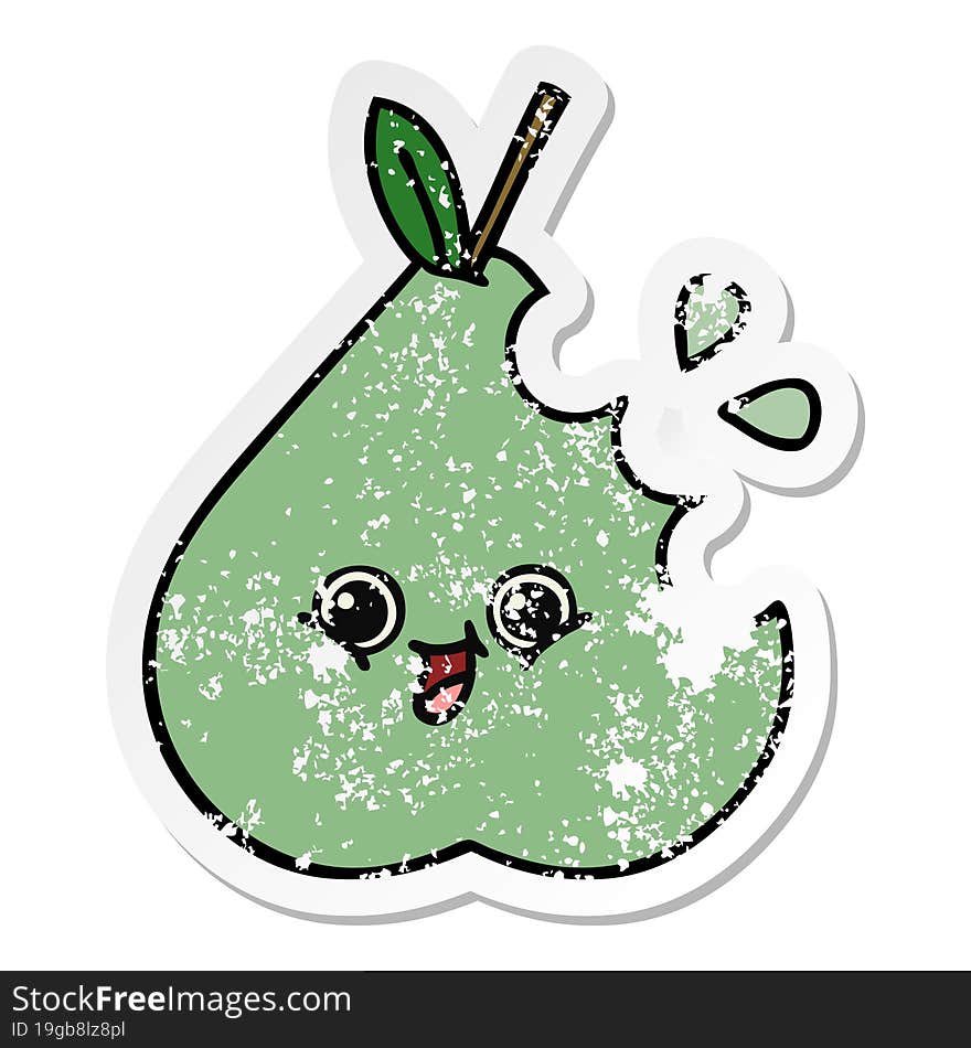 distressed sticker of a cute cartoon green pear