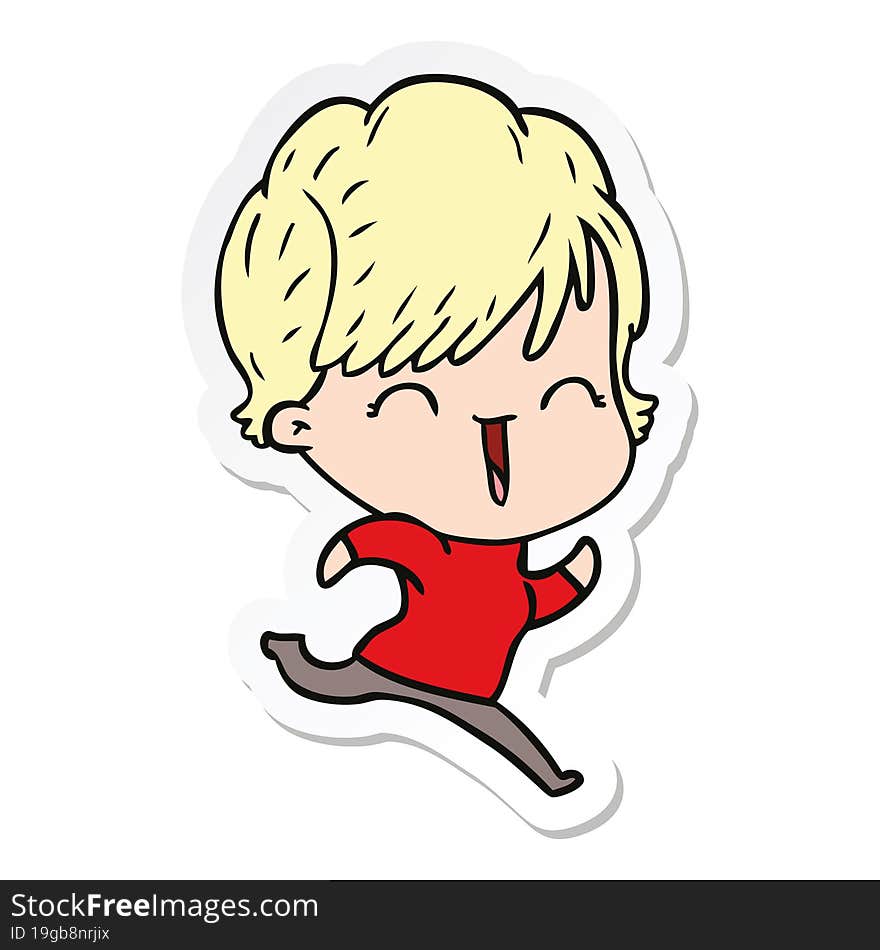 Sticker Of A Cartoon Laughing Woman