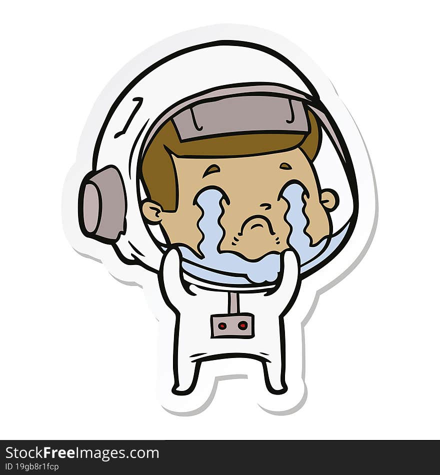 sticker of a cartoon crying astronaut