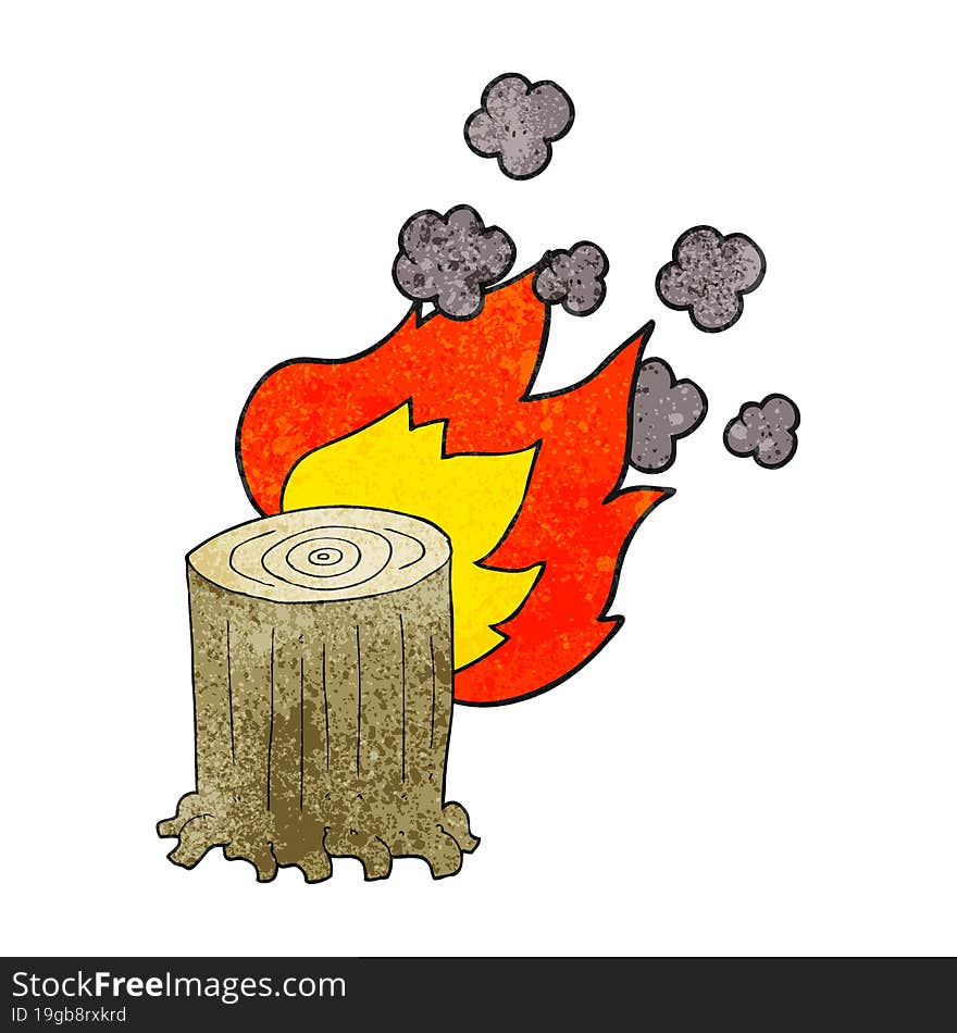 Textured Cartoon Tree Stump On Fire