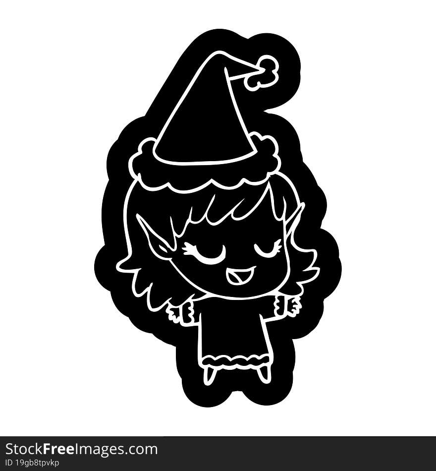 Happy Cartoon Icon Of A Elf Girl Wearing Santa Hat