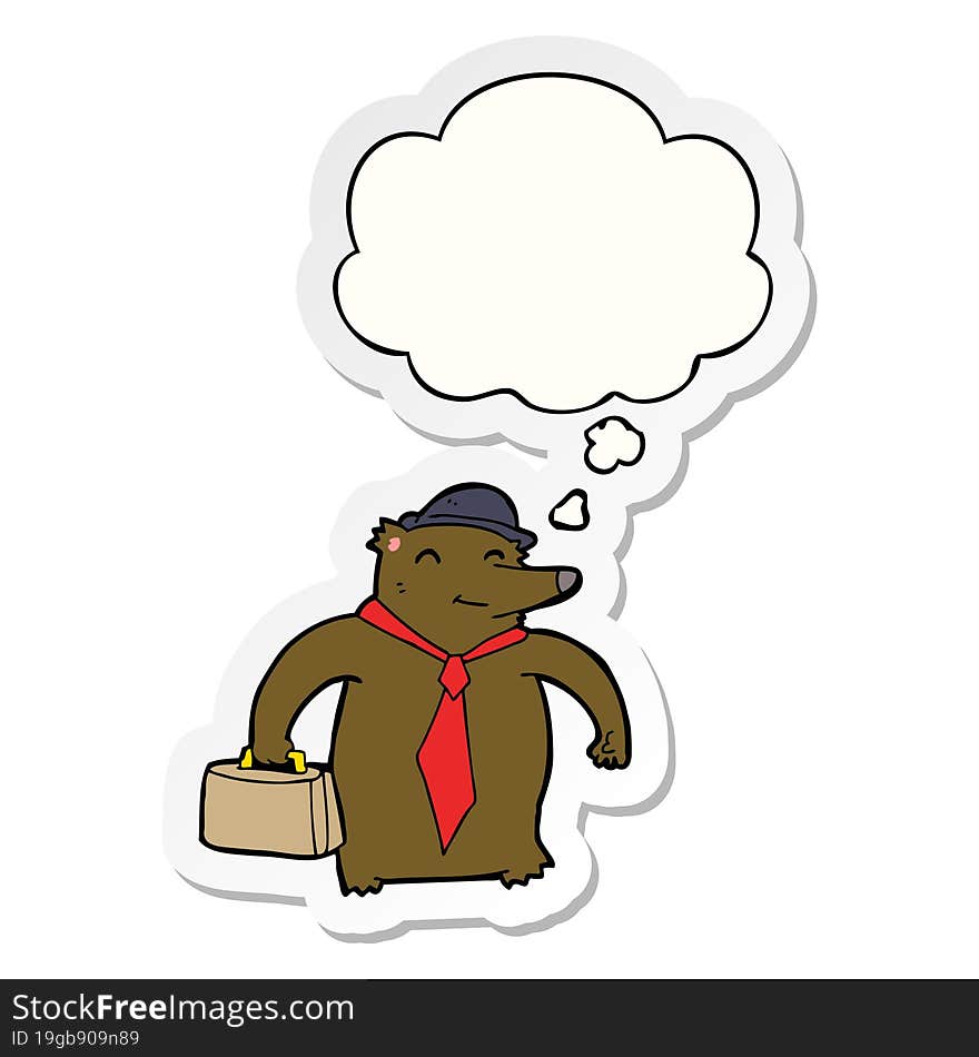 cartoon business bear and thought bubble as a printed sticker