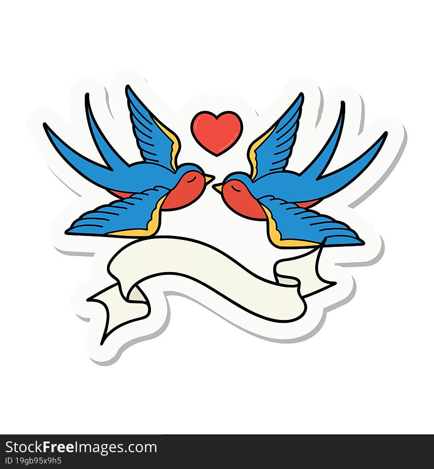 Tattoo Sticker With Banner Of A Swallows And A Heart