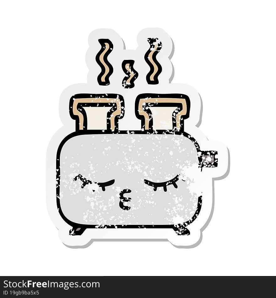 distressed sticker of a cute cartoon of a toaster