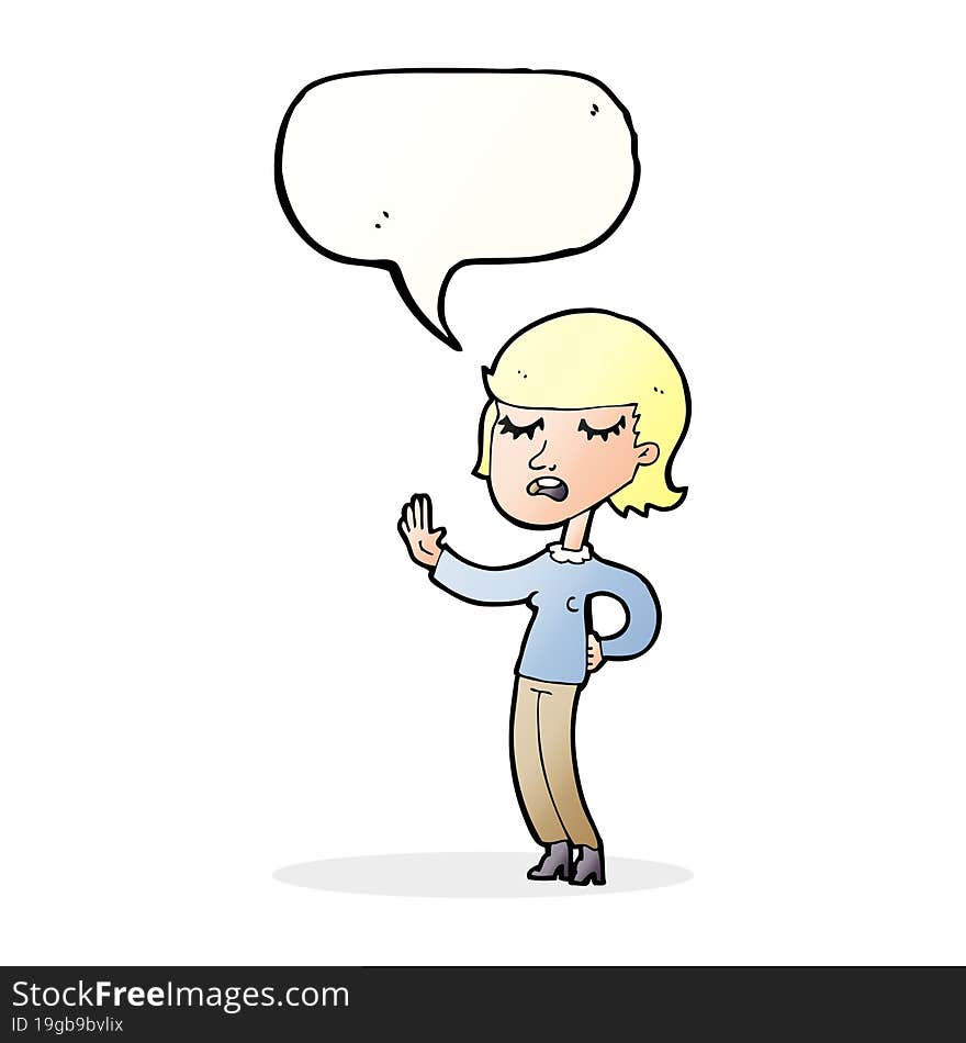 cartoon woman ignoring with speech bubble