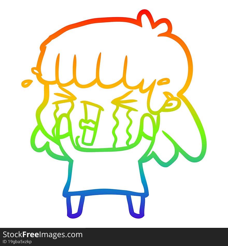 Rainbow Gradient Line Drawing Cartoon Woman In Tears