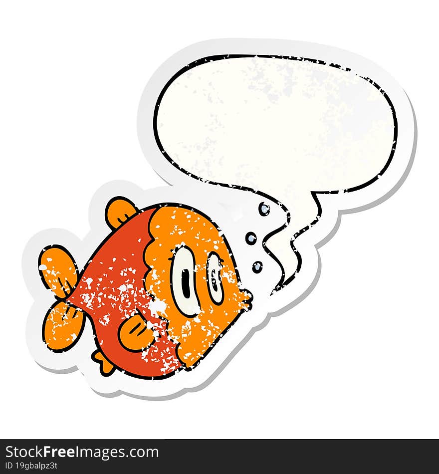 cartoon fish and speech bubble distressed sticker