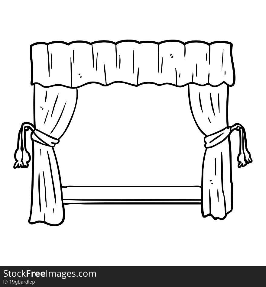 line drawing of a curtains opening onto stage. line drawing of a curtains opening onto stage