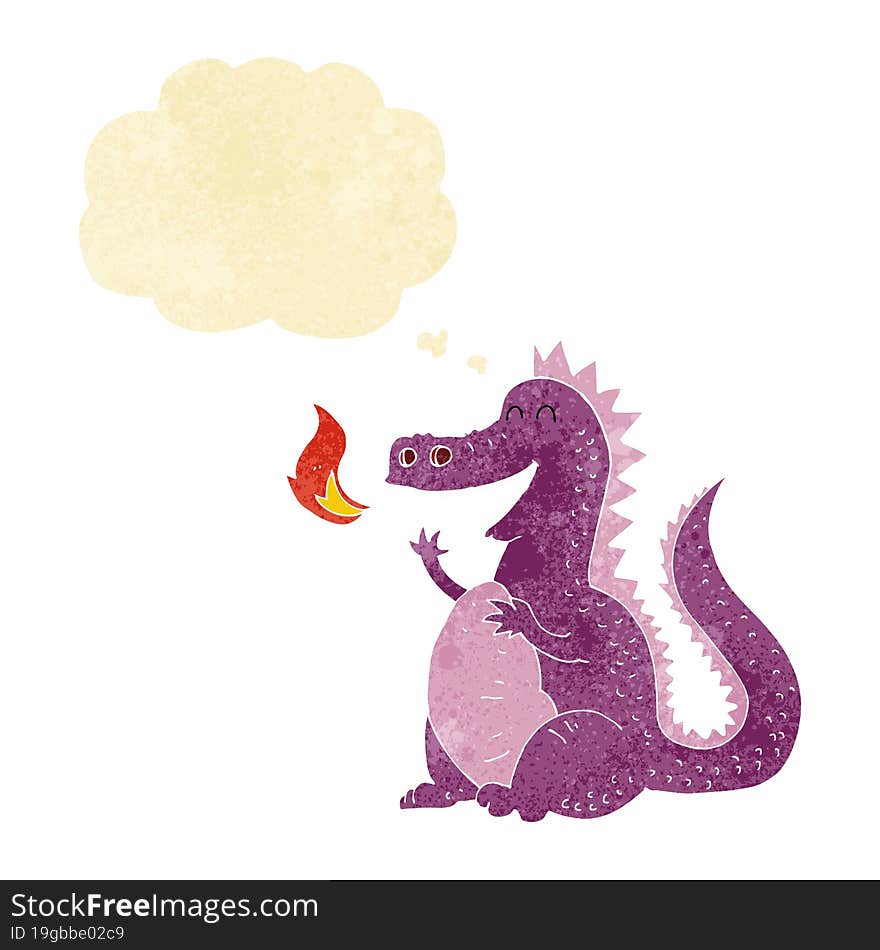 cartoon fire breathing dragon with thought bubble