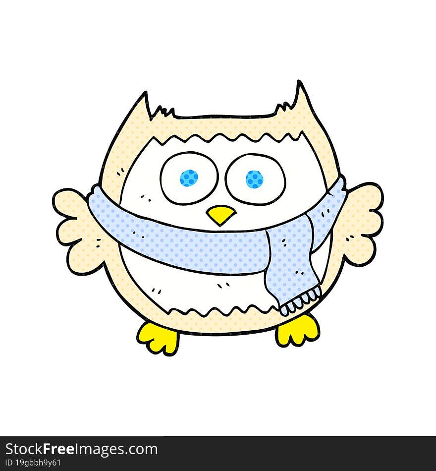 freehand drawn cartoon owl wearing scarf