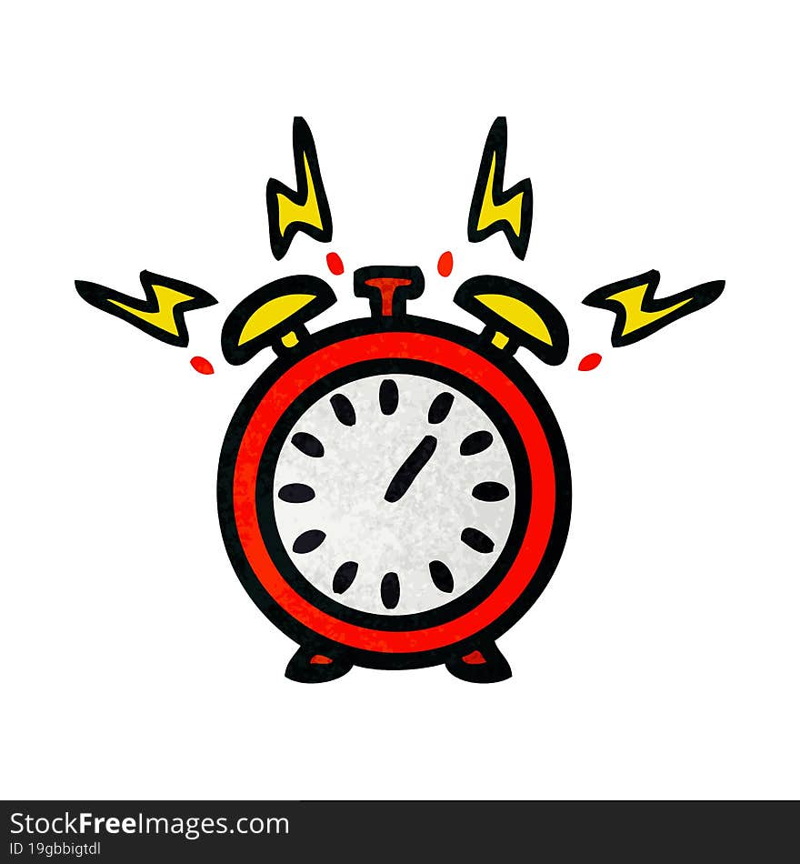 retro grunge texture cartoon of a ringing alarm clock