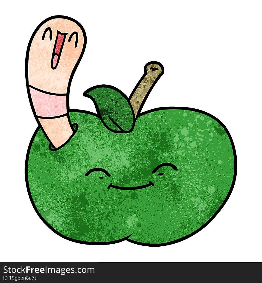 cartoon happy worm in an apple. cartoon happy worm in an apple