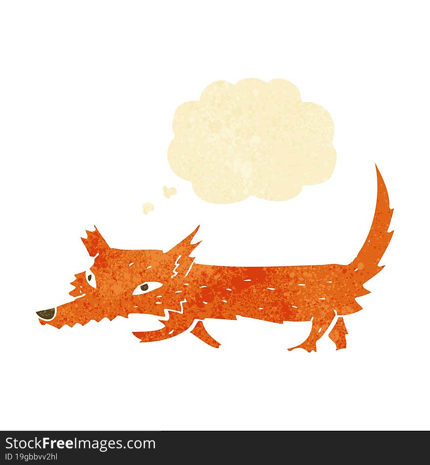 cartoon little fox with thought bubble