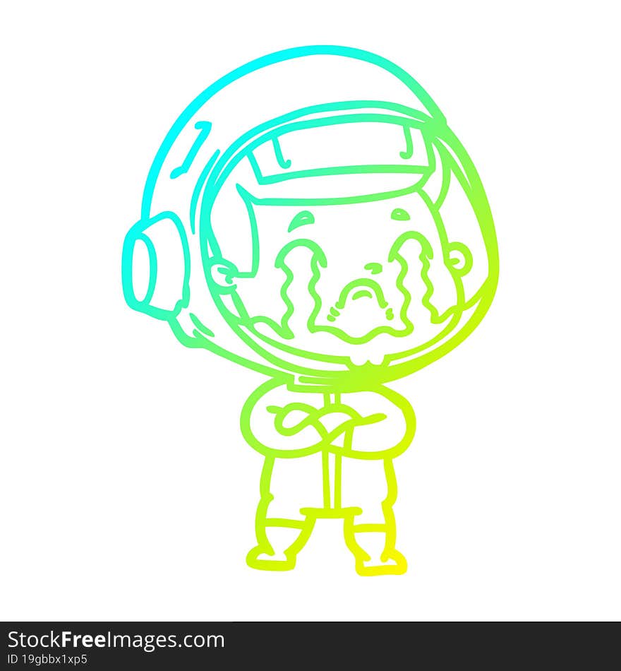 cold gradient line drawing of a cartoon crying astronaut